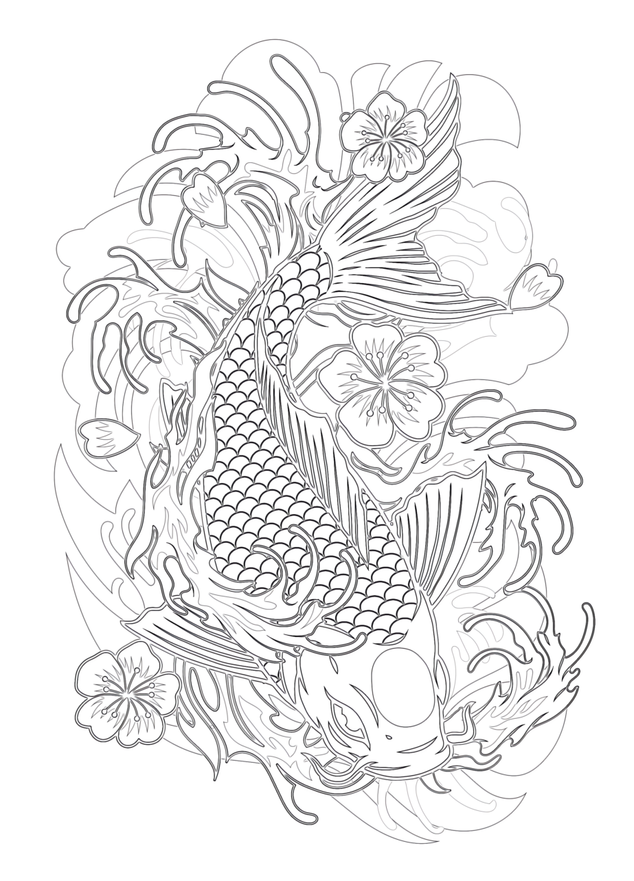 Koi fish in vintage style coloring page