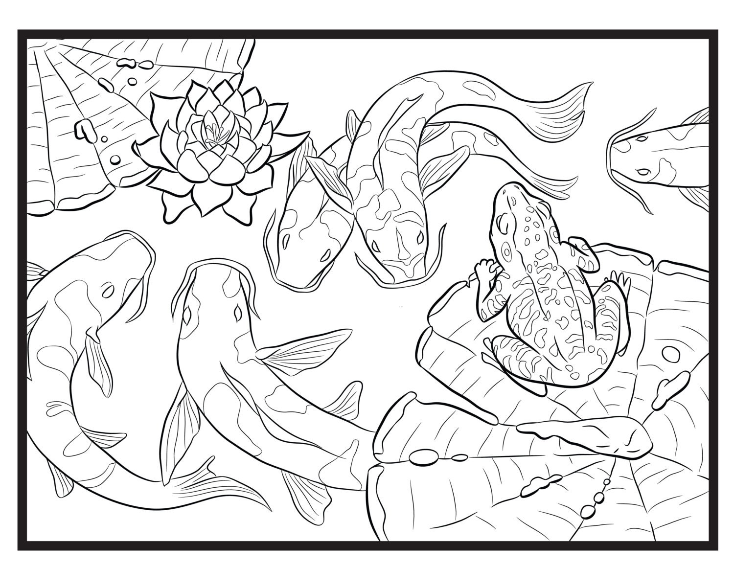 Koi and frog single coloring page