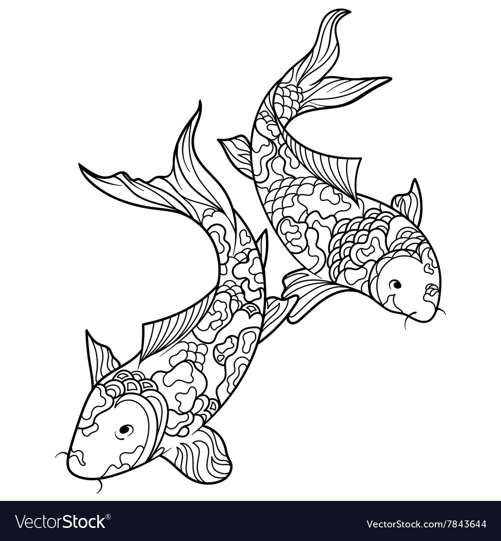 Koi carp fish coloring book for adults royalty free vector