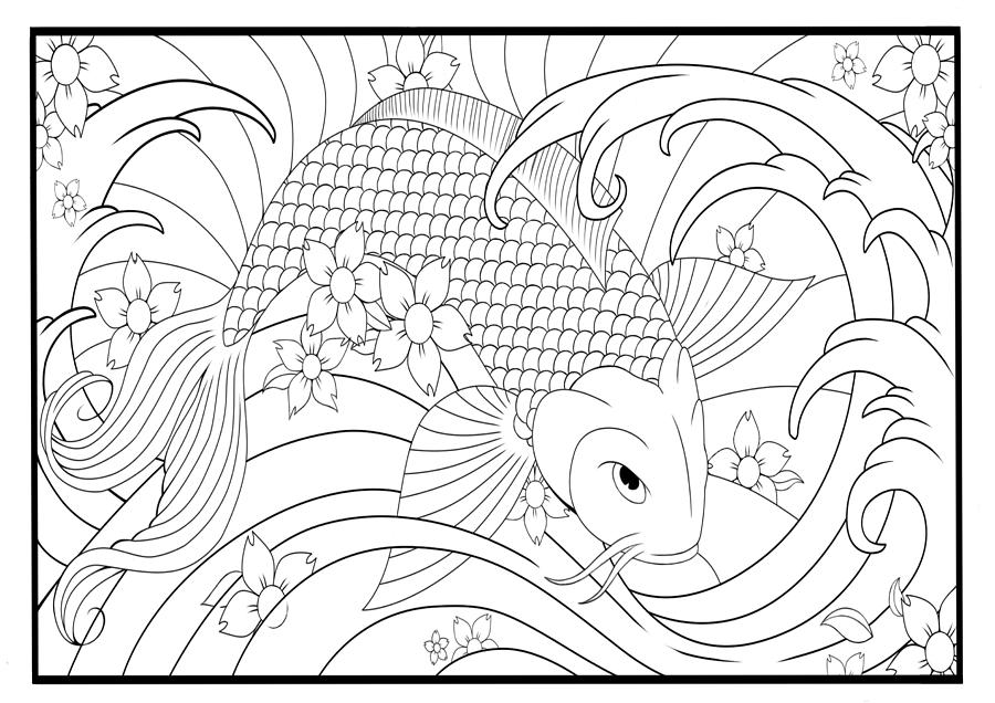 Koi fish coloring page digital art by tearing cookie