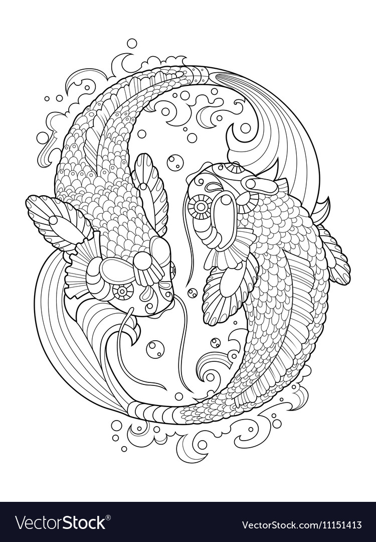 Koi carp coloring book for adults royalty free vector image