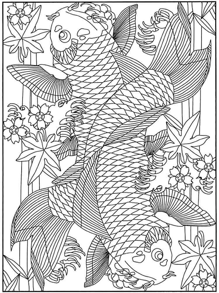 Koi fish coloring pages for adults