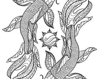 Koi fish coloring page adults kids anxiety