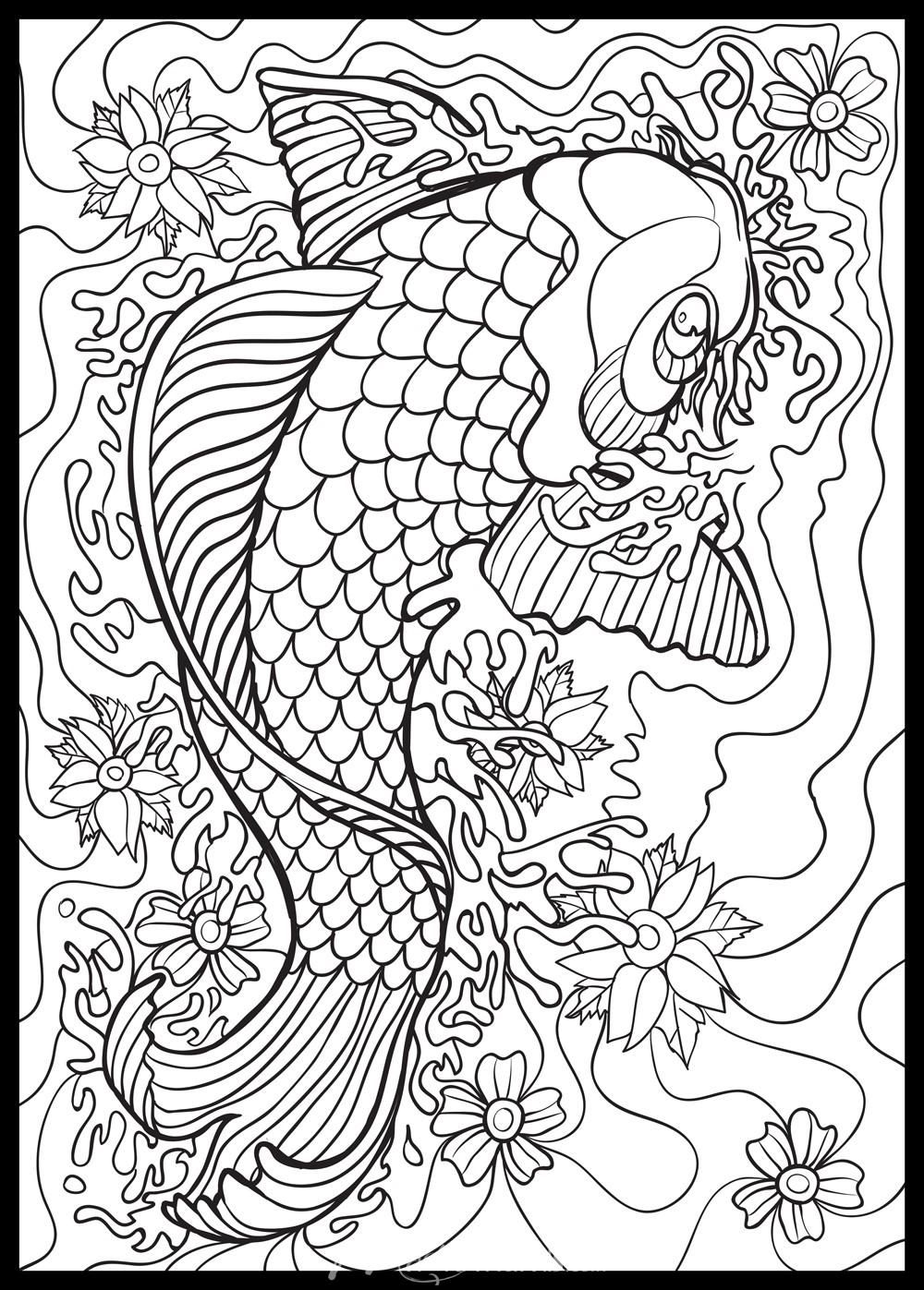 Koi doodle abstract coloring pages fish coloring page free adult coloring pages