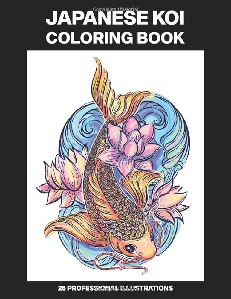 Japanese koi coloring book adult coloring book featuring amazing japanese koi fishes drawings professional illustrations japanese koi coloring pages for adults art publications traditional japanese books