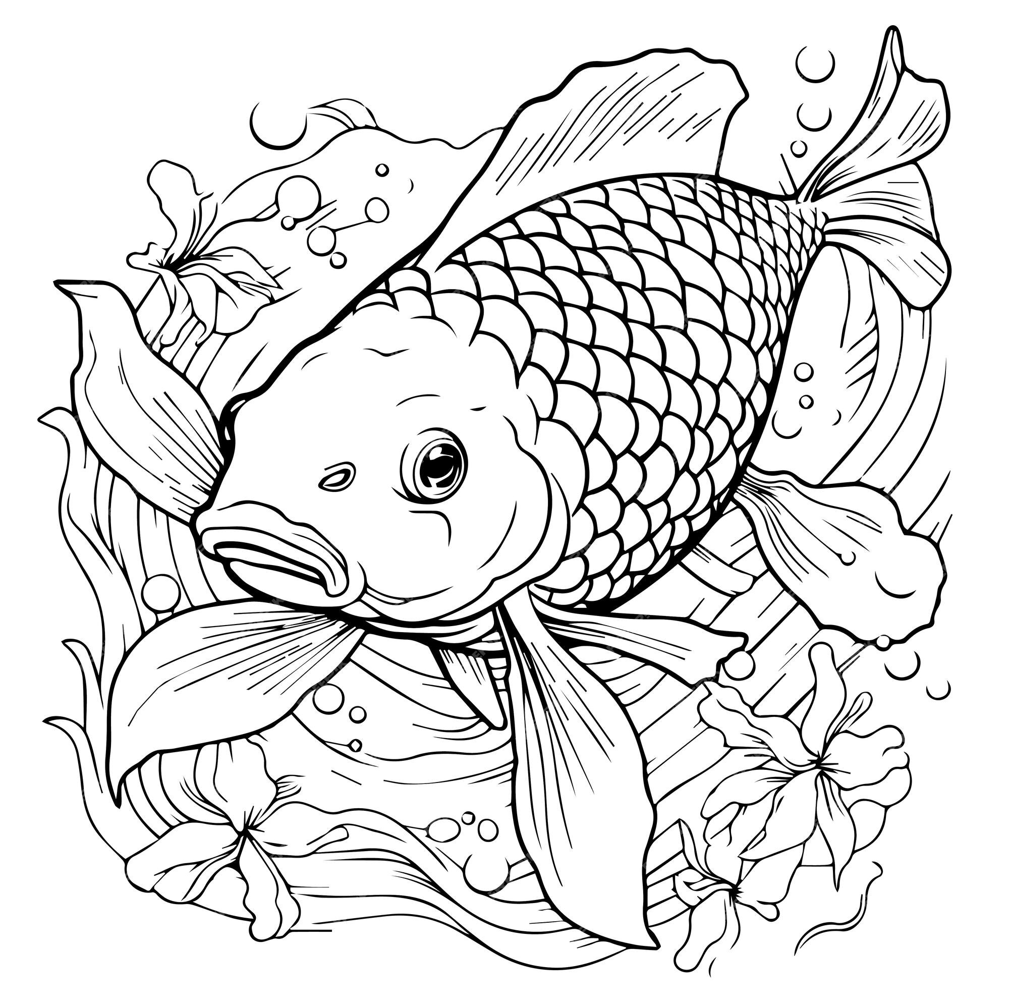 Premium vector japanese carpe koi coloring page