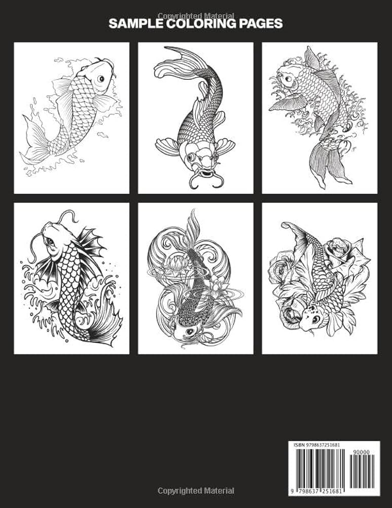 Japanese koi coloring book adult coloring book featuring amazing japanese koi fishes drawings professional illustrations japanese koi coloring pages for adults art publications traditional japanese books