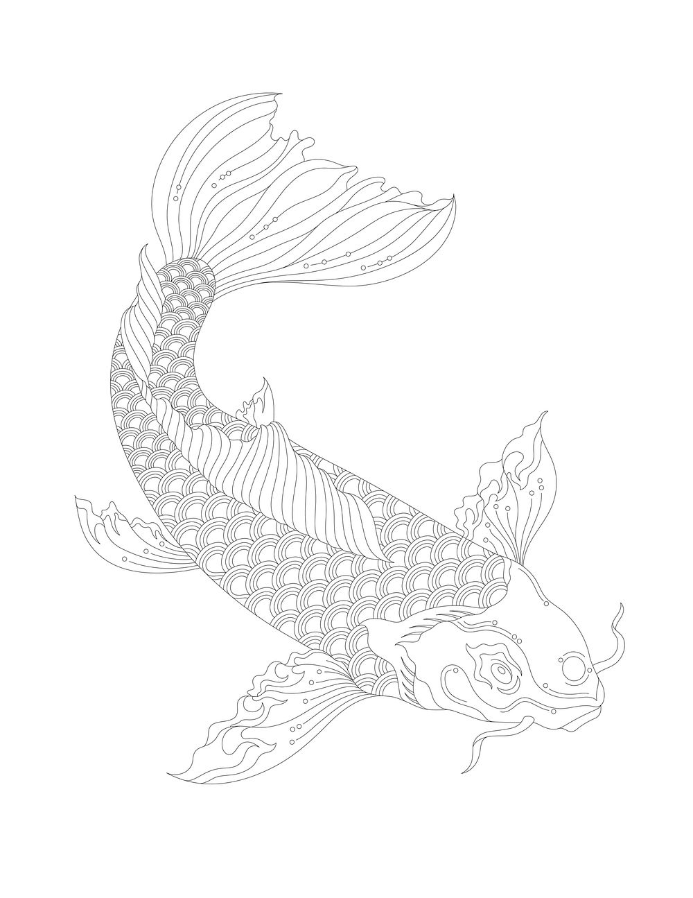 Japanese koi adult coloring page premium vector illustration