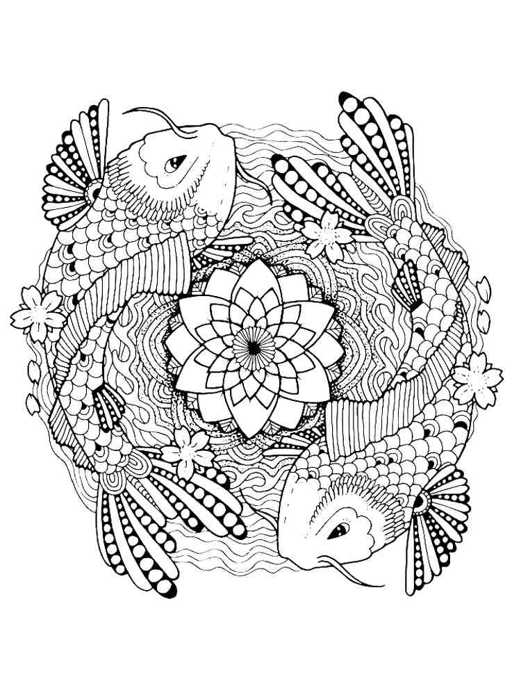 Koi fish coloring pages for adults