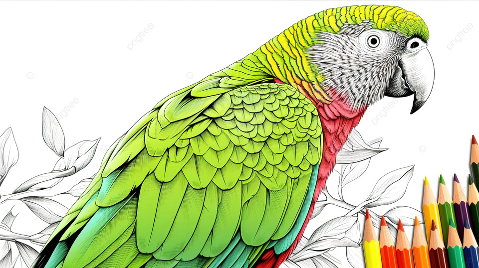 Aikacja do kolorowania dla dorosåych z papugä i oåãwkami kolorowanka papuga papuga ptak obraz tåa do pobrania za darmo