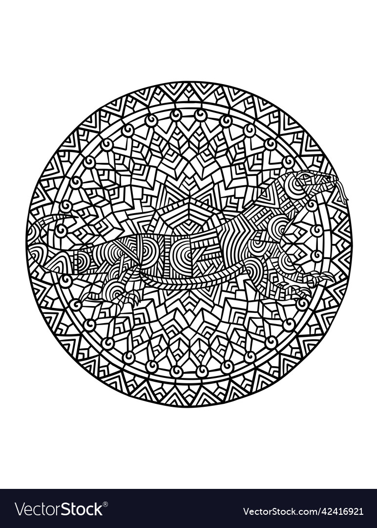 Komodo dragon mandala coloring pages for adults vector image