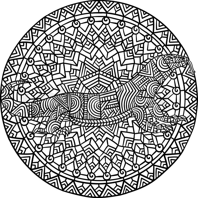 Komodo dragon mandala coloring pages for adults stock vector