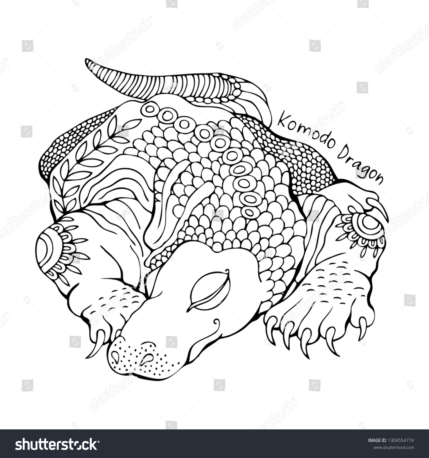 Sleeping komodo dragon largest lizard hand stock vector royalty free