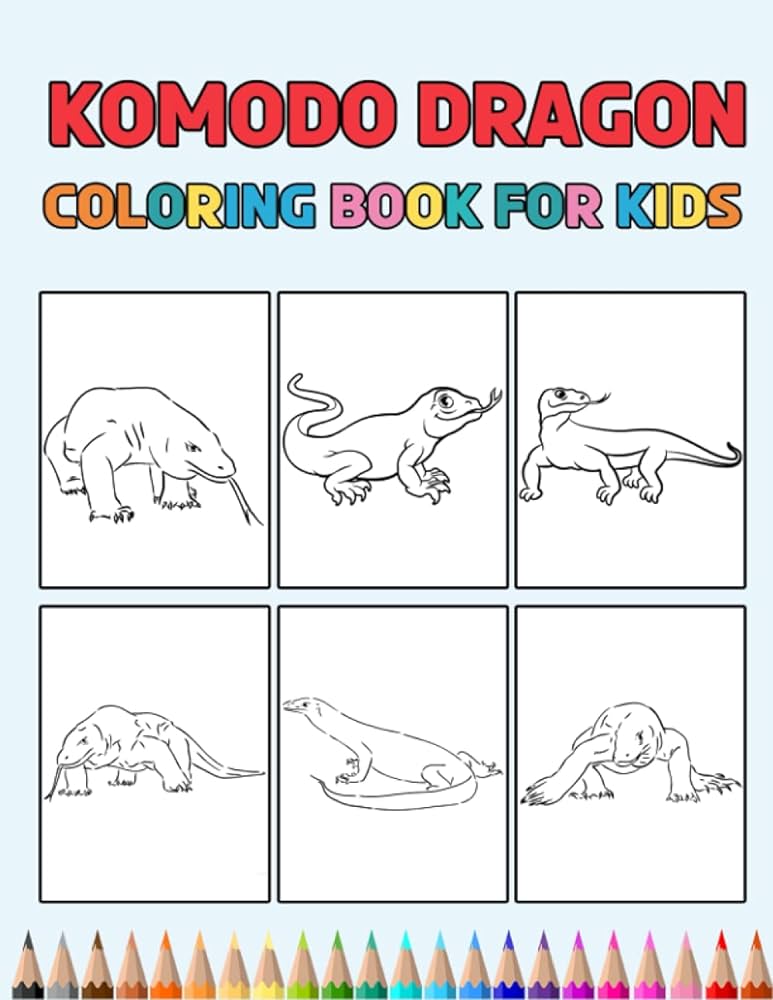 Komodo dragon coloring book for kids easy designs to color fun colouring activity workbook for little children boys girls pre k cute gift books for komodo dragons lovers