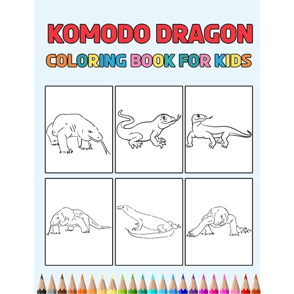 Komodo dragon coloring book for kids easy designs to color fun colouring activity workbook for little children boys girls pre k cute gift books for komodo dragons lovers