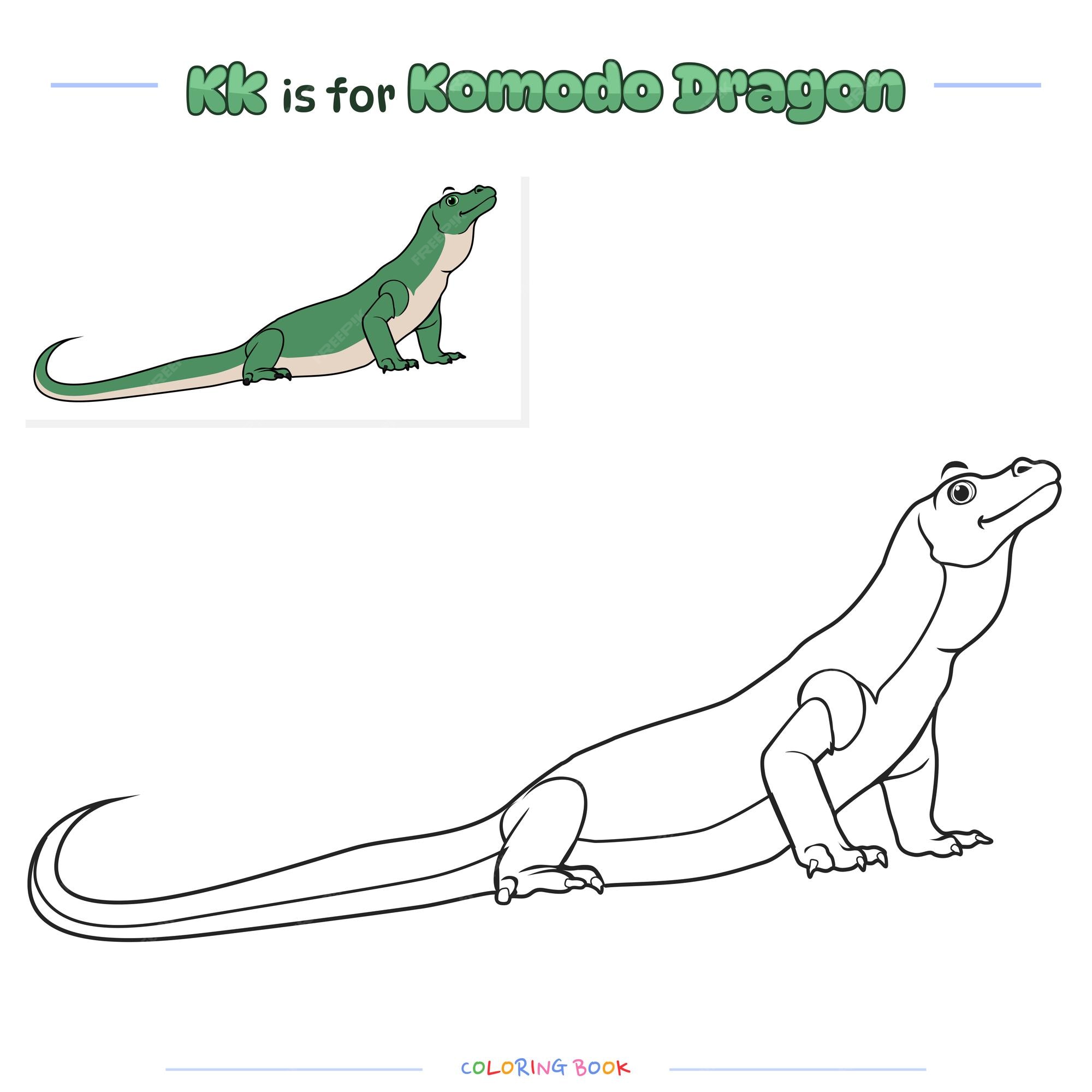 Premium vector coloring page komodo dragon cartoon