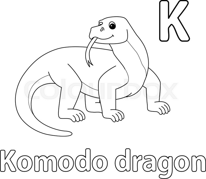 Komodo dragon alphabet abc isolated coloring k stock vector