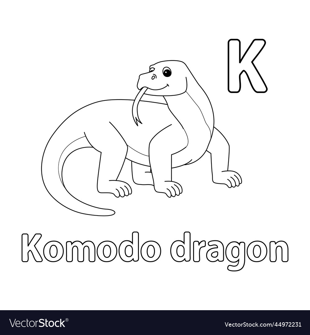 Komodo dragon alphabet abc isolated coloring k vector image