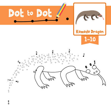 Dot to dot educational game and coloring book of komodo dragon animals cartoon character for preschool kids activity about learning counting number