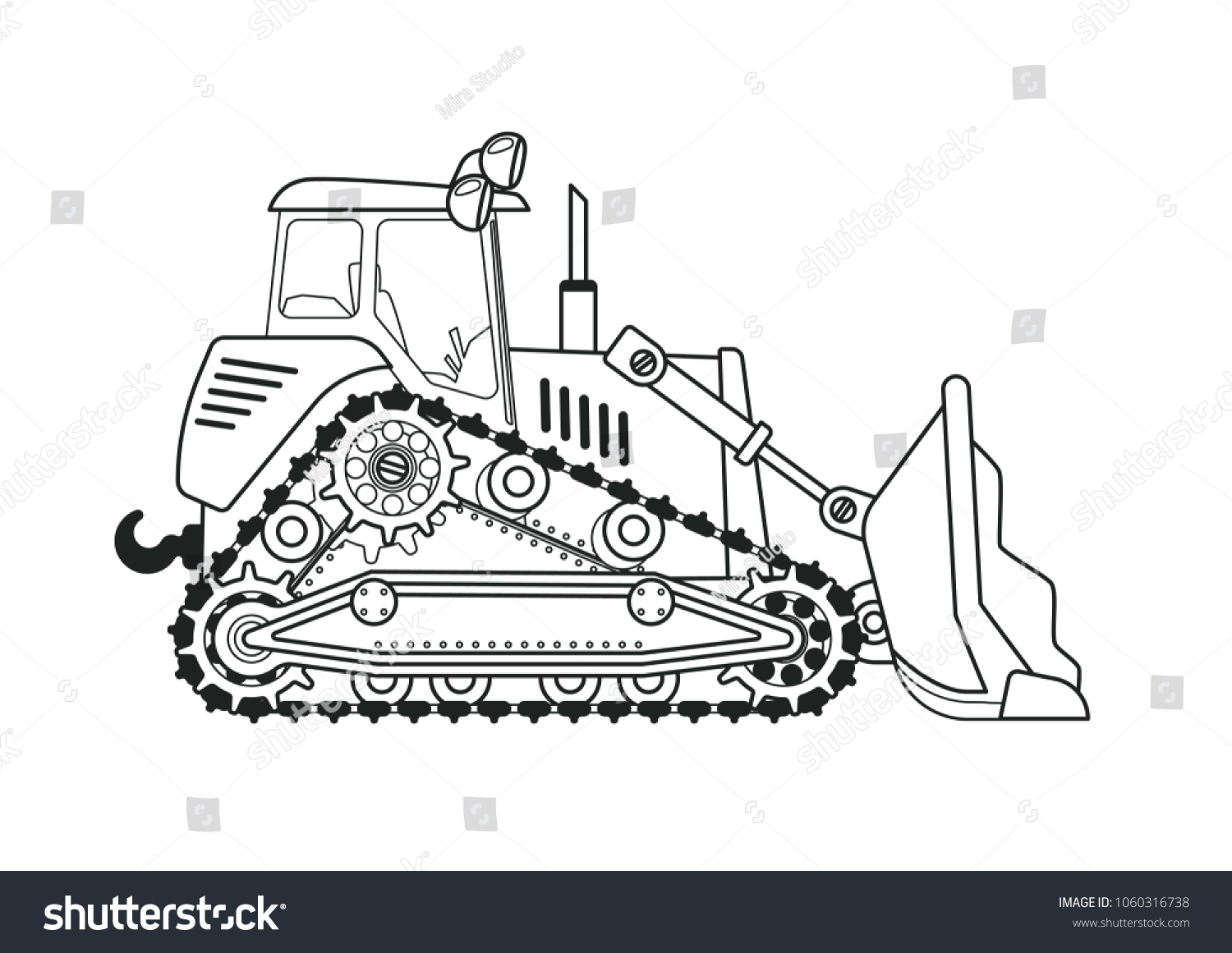 Hakuun bulldozer side view coloring book liittyvã kuvituskuva