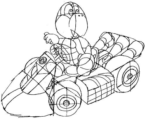 How to draw koopa riding his car from mario cart drawing tutorial