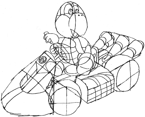 How to draw koopa riding his car from mario cart drawing tutorial