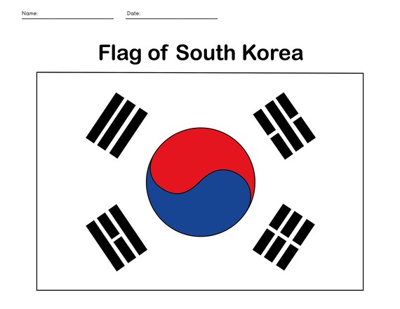 South korean flag coloring sheet korean activity file png jpeg digital download instant download