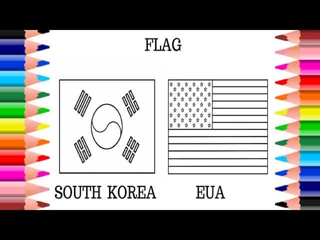 Flag national south korea and usa coloring pages for kids learn colors with flags