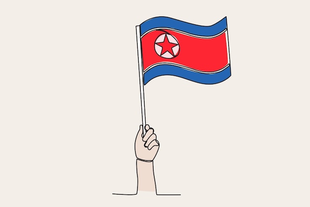 Premium vector a hand raised the north korea flag flag oneline drawing