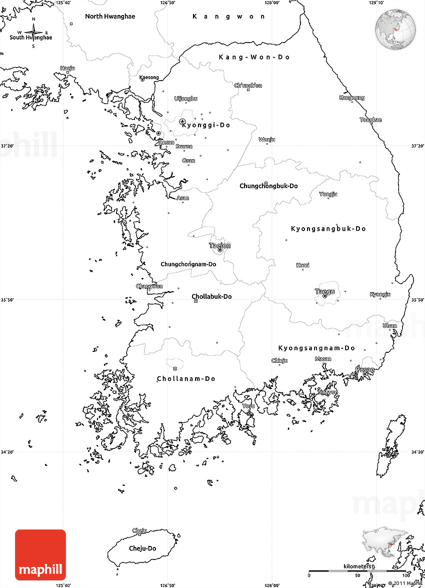 Blank simple map of south korea