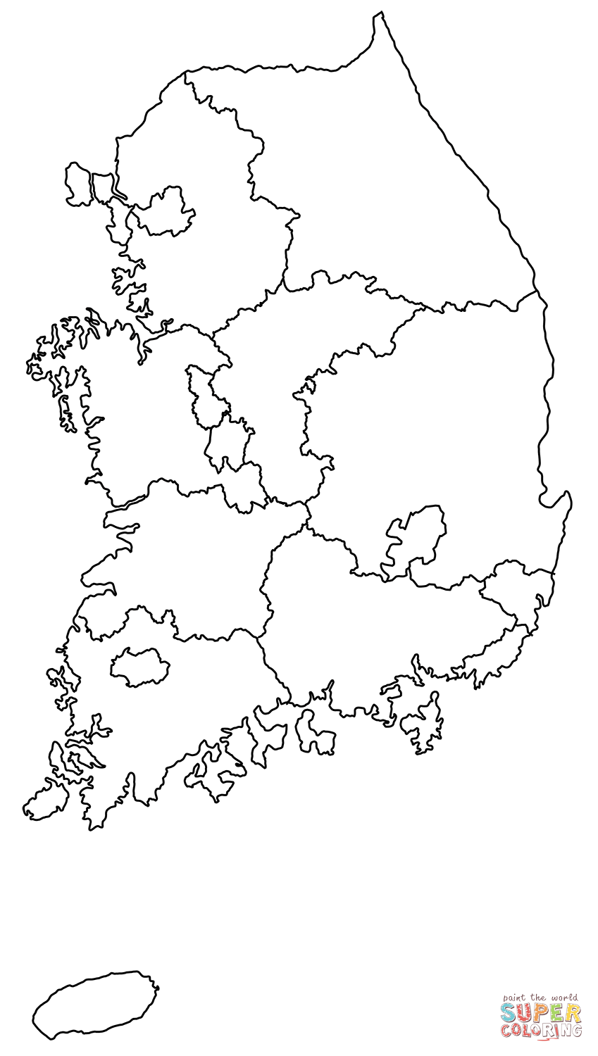 Outline map of south korea with regions coloring page free printable coloring pages