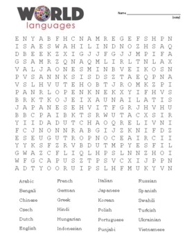 Major world languages word search and coloring page sub plan use