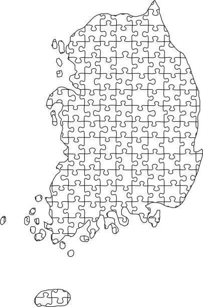 South korea map from black pattern from posed puzzles vector illustration stock illustration