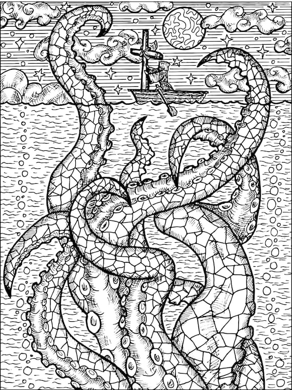 Kraken coloring page pirate coloring book page colouring book page printable coloring page downloadable coloring book page