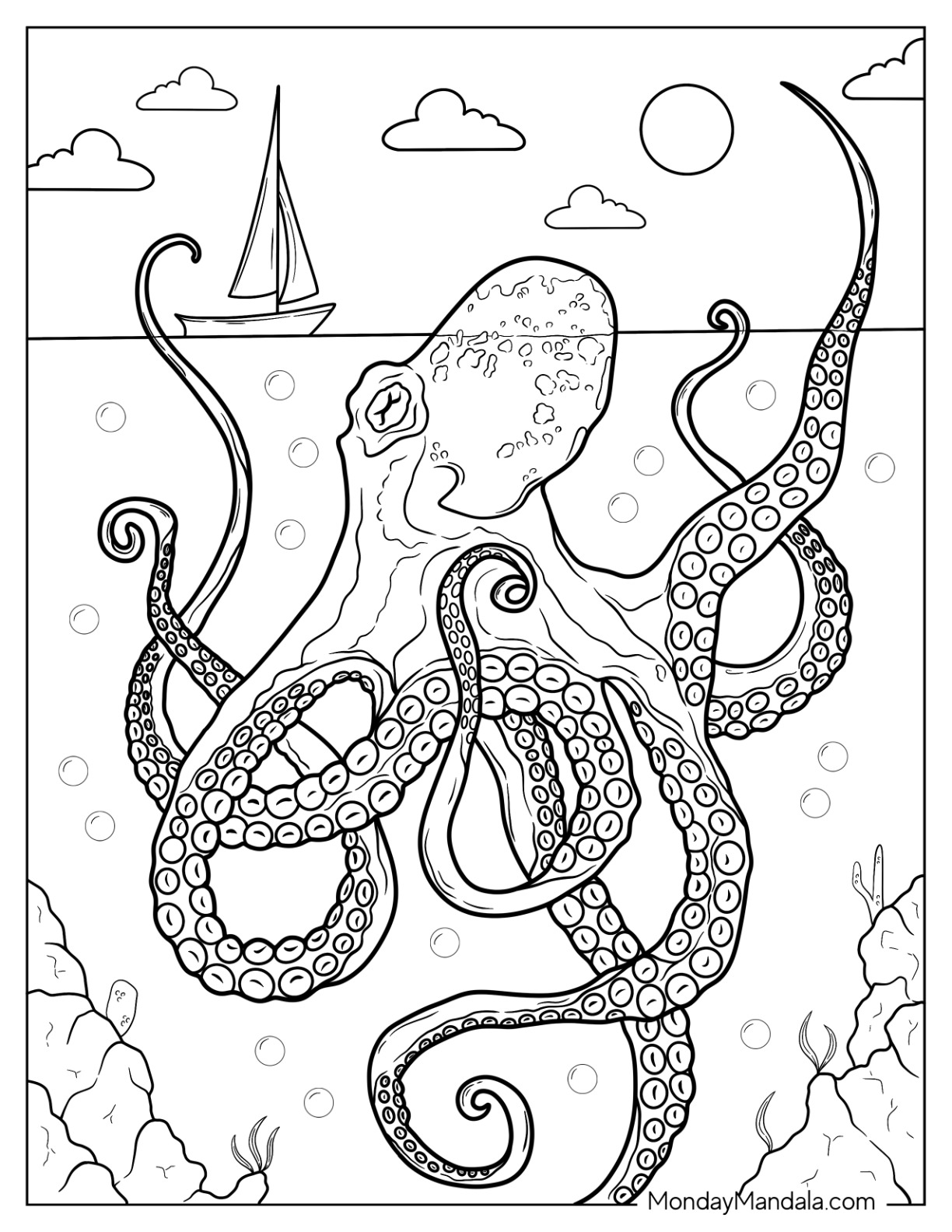 Octopus coloring pages free pdf printables