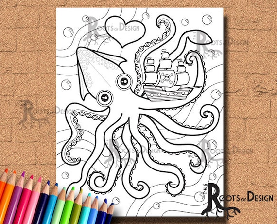 Instant download coloring kraken art coloring print doodle art printable