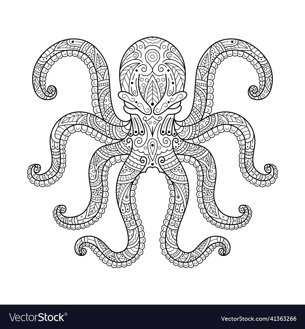 Hand drawn of kraken in entangle style royalty free vector