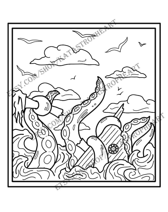 Printable kraken coloring page