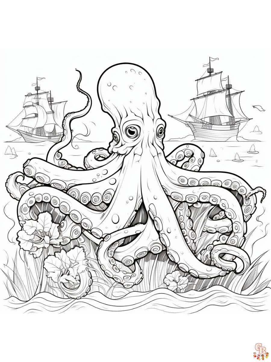 Printable kraken coloring pages free for kids and adults