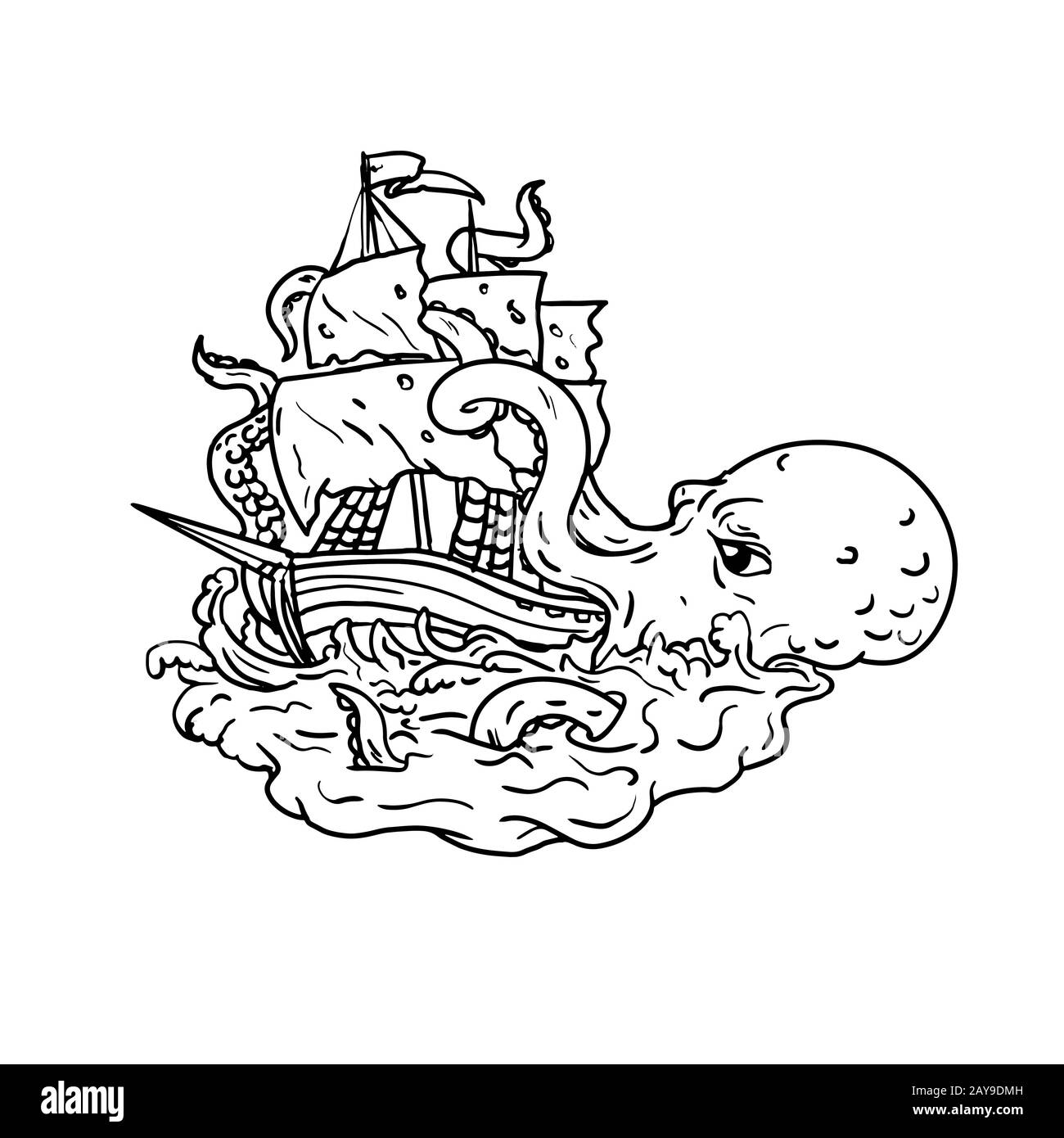 Kraken drawing black and white stock photos images