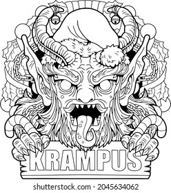 Mythological christmas monster krampus outline illustration stock vector royalty free