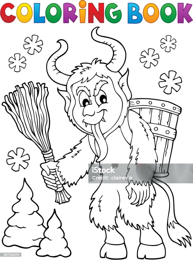 Coloring book krampus theme stock illustration