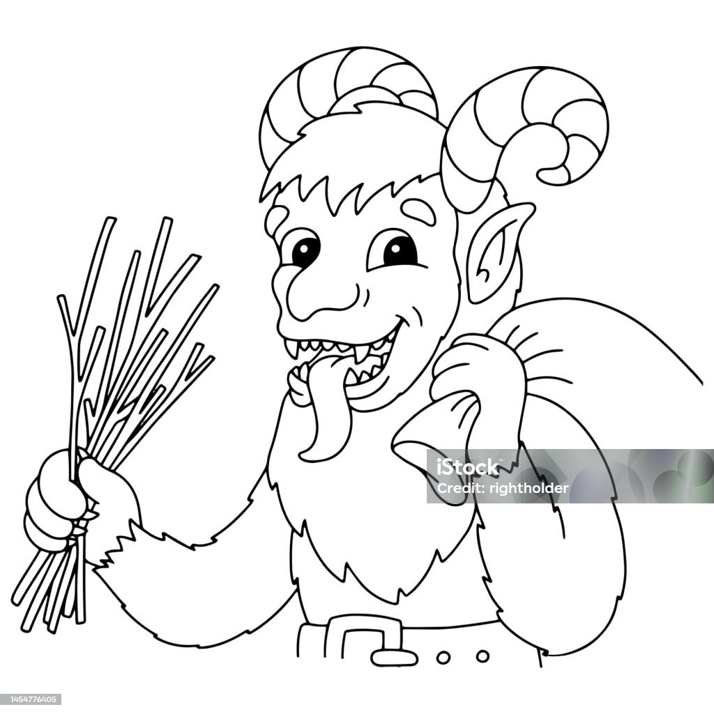 Christmas krampus coloring book page for kids cartoon style character vector illustration isolated on white background stock illustration