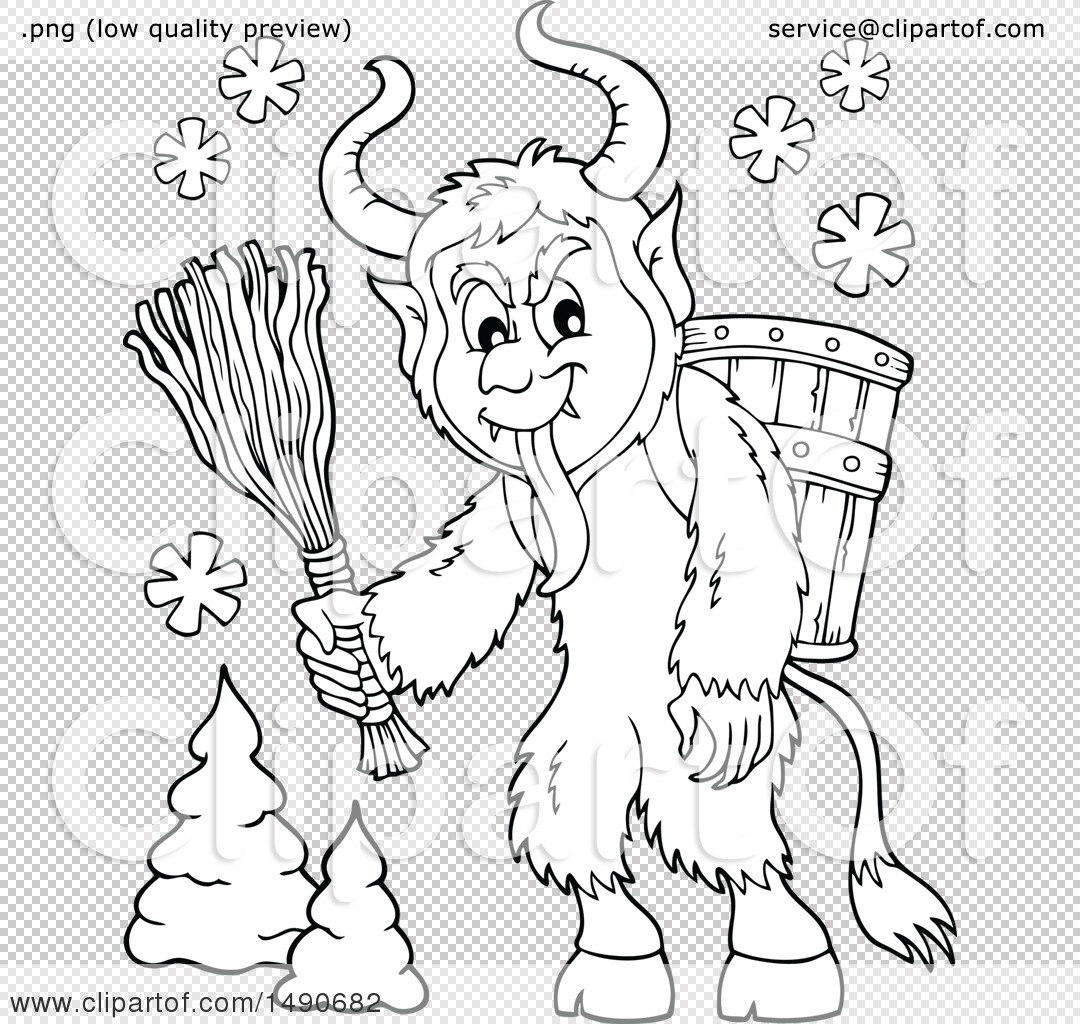 Clipart of a black and white demon goat man krampus