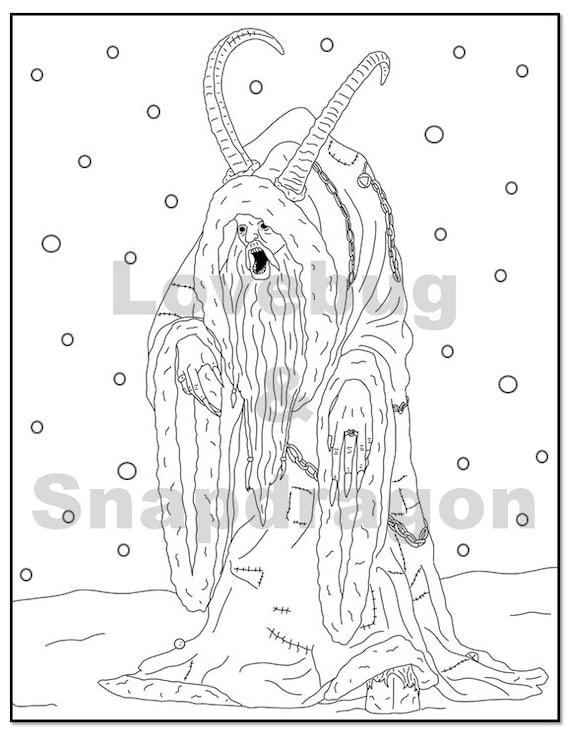 Krampus digital coloring book christmas color horror instant print pdf file travel activity rainy day activity coloring pages instant download