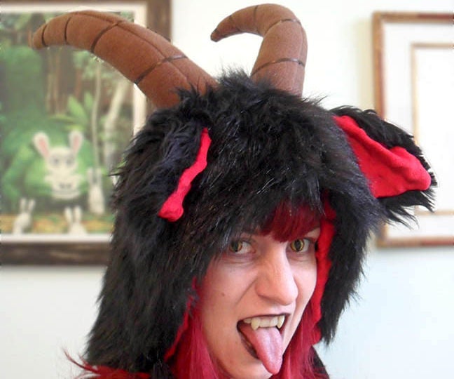 Plush krampus hood steps with pictures