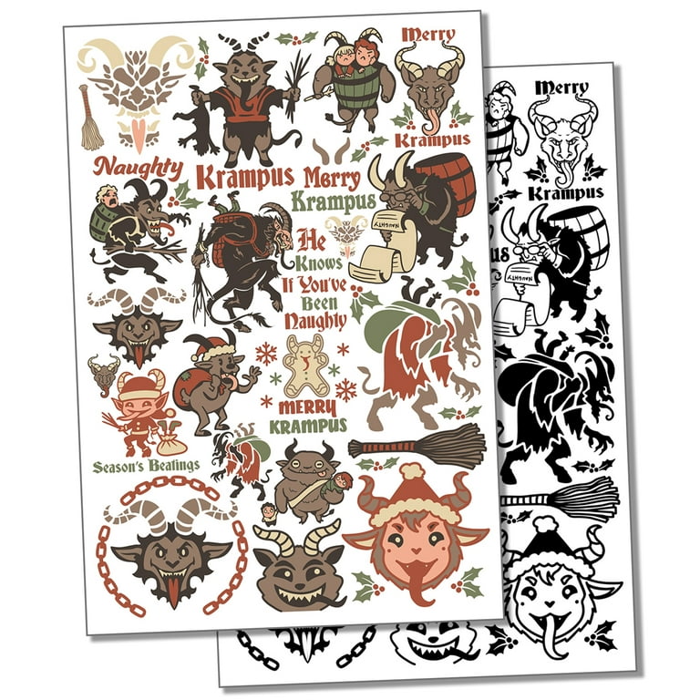 Merry krampus christmas water resistant temporary tattoo set fake body art collection