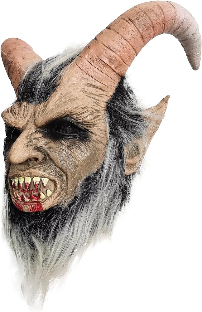 Demon krampus mask latex horror monster led light full head halloween costume cosplay props with