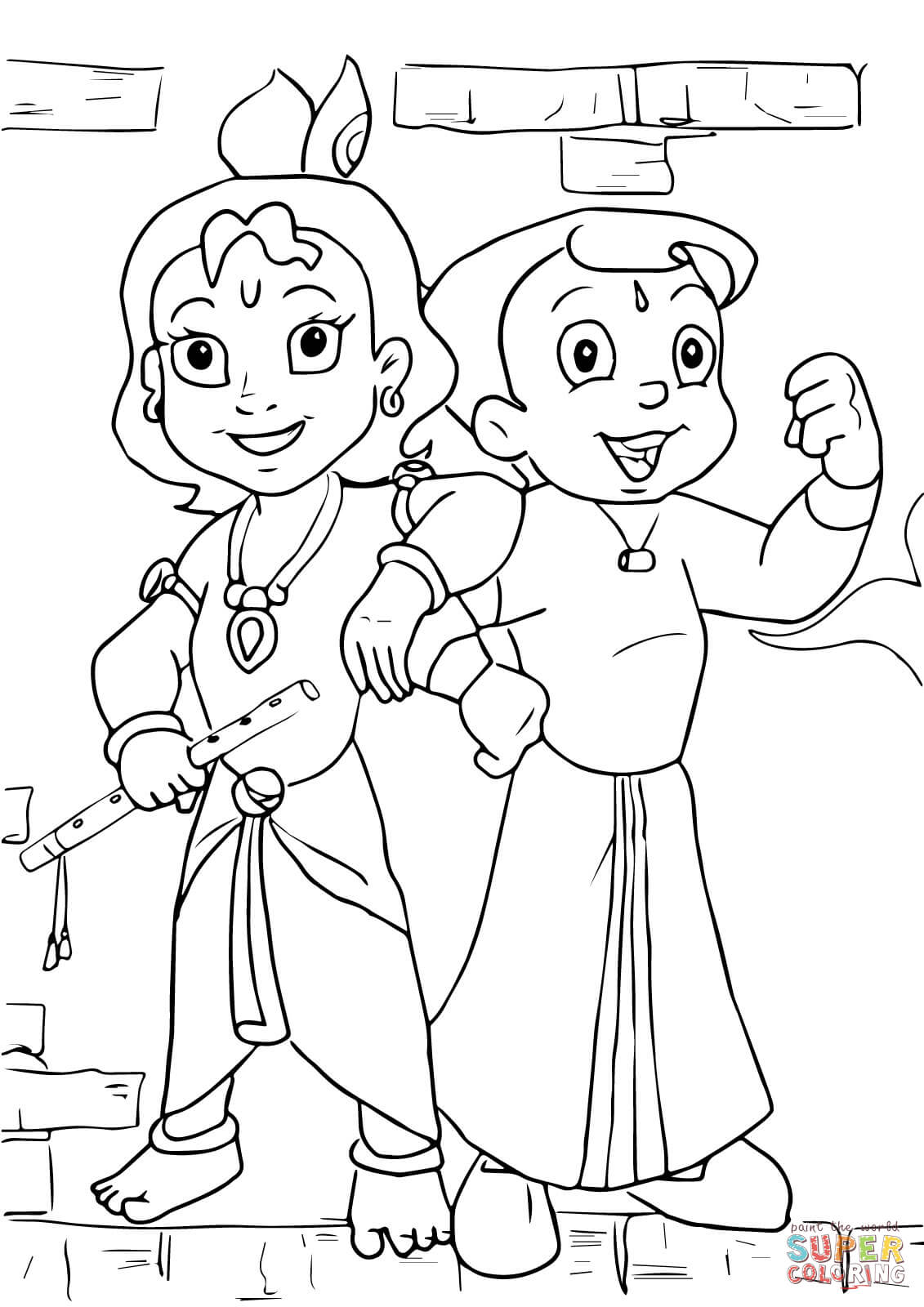 Chhota bheem and krishna coloring page free printable coloring pages