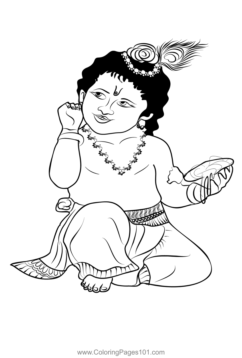 Bal krishna leela coloring page for kids